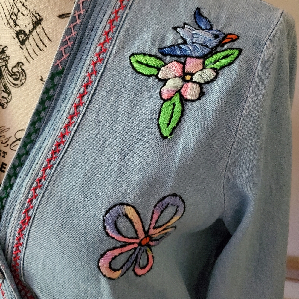Groovy Vintage Hand Embroidered Lightweight Denim Shacket - Picture 8 of 15